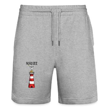 Nordsee Leuchtturm - Möwe - Comic - Geschenk - Stanley/Stella Unisex Bio Joggingshorts Trainer  - Grau meliert - Vorne - Nik (191cm) & Marisol (170cm)