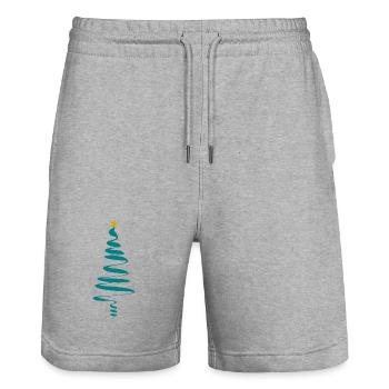 WEIHNACHTEN. FROHE WEIHNACHTEN. FROHE WEIHNACHTEN. WEIHNACHTSMANN - Stanley/Stella Unisex Bio Joggingshorts Trainer  - Grau meliert - Vorne - Nik (191cm) & Marisol (170cm)