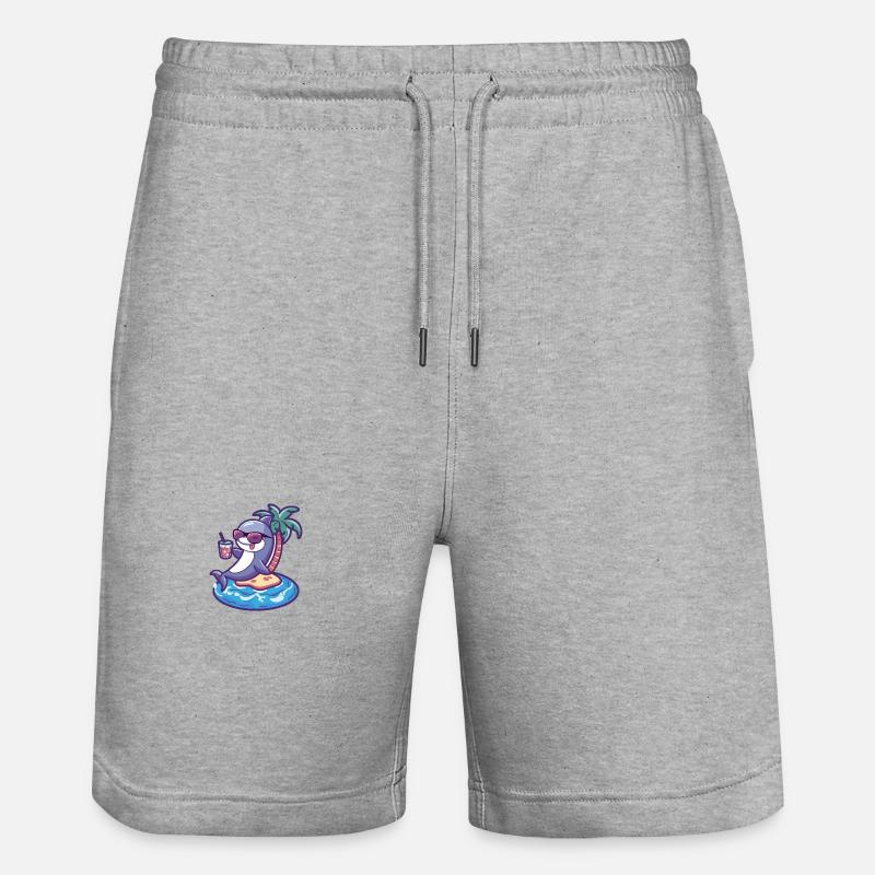 Dolphin Summer Beach Comic - Stanley/Stella Trainer Unisex Organic Jogging Shorts - heather grey