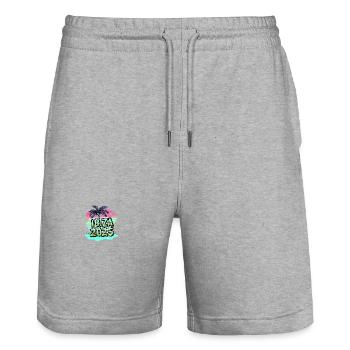 Plage d’Ibiza 2025 - Short de jogging bio TRAINER Stanley/Stella unisexe - gris chiné - Devant - Nik (191cm) & Marisol (170cm)