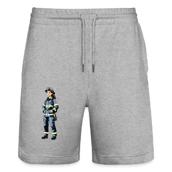 Firefighter - Profession Design Sticker - Stanley/Stella Trainer Unisex Organic Jogging Shorts - heather grey - Front - Nik (191cm) & Marisol (170cm)