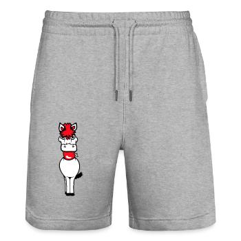 Pferd isst Apfel fressen Hunger Obst lecker Gesund - Stanley/Stella Unisex Bio Joggingshorts Trainer  - Grau meliert - Vorne - Nik (191cm) & Marisol (170cm)