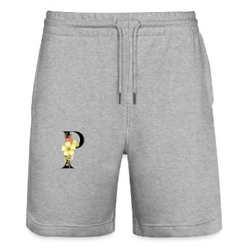 Elegant letter 'P' with flowers - Stanley/Stella Trainer Unisex Organic Jogging Shorts - heather grey - Front - Nik (191cm) & Marisol (170cm)