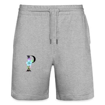 Elegant letter 'P' with flowers - Stanley/Stella Trainer Unisex Organic Jogging Shorts - heather grey - Front - Nik (191cm) & Marisol (170cm)