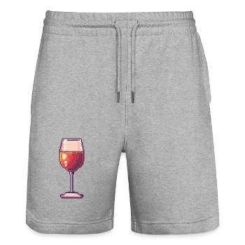 Pixel Weinglas Retro - Stanley/Stella Unisex Bio Joggingshorts Trainer  - Grau meliert - Vorne - Nik (191cm) & Marisol (170cm)