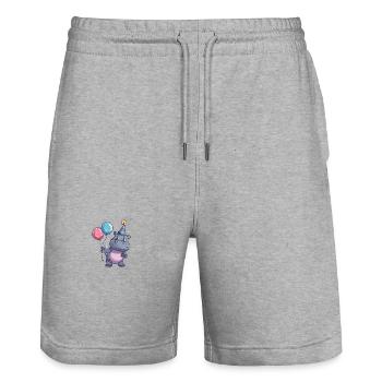 Nilpferd Geburtstag Comic - Stanley/Stella Unisex Bio Joggingshorts Trainer  - Grau meliert - Vorne - Nik (191cm) & Marisol (170cm)