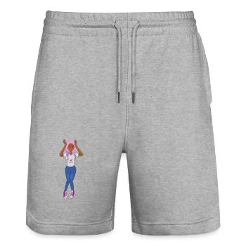 Schwarzes Mädchen, pinke Zöpfe, Haare, süßes Afro-Mädchen, - Stanley/Stella Unisex Bio Joggingshorts Trainer  - Grau meliert - Vorne - Nik (191cm) & Marisol (170cm)