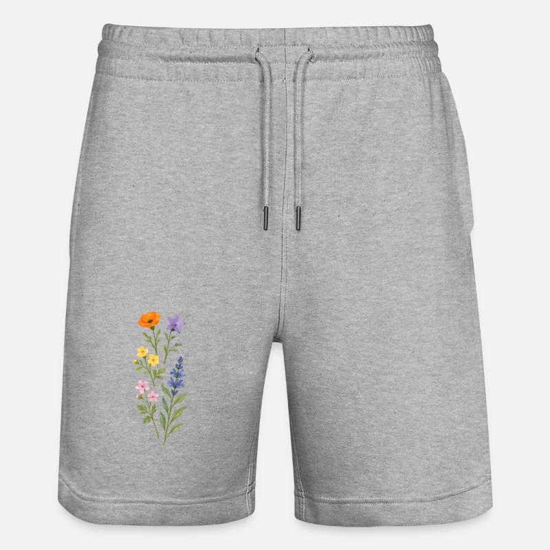 Bouquet aquarelle de fleurs sauvages - Short de jogging bio TRAINER Stanley/Stella unisexe - gris chiné