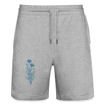 Art en ligne bleuet Design minimaliste bleu - Short de jogging bio TRAINER Stanley/Stella unisexe - gris chiné - Devant - Nik (191cm) & Marisol (170cm)