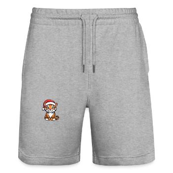 Tiger Christmas Cute - Stanley/Stella Trainer Unisex Organic Jogging Shorts - heather grey - Front - Nik (191cm) & Marisol (170cm)