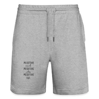 L’ POSITIF, les vibrations, la vie, les pensées qui disent, le bonheur - Short de jogging bio TRAINER Stanley/Stella unisexe - gris chiné - Devant - Nik (191cm) & Marisol (170cm)