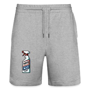 Vote, Élimine les Tâches Bleu Marine incrustées - Short de jogging bio TRAINER Stanley/Stella unisexe - gris chiné - Devant - Nik (191cm) & Marisol (170cm)