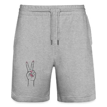 Kawaii Peace Hand – Cute Pink Nails Design - Stanley/Stella Unisex Bio Joggingshorts Trainer  - Grau meliert - Vorne - Nik (191cm) & Marisol (170cm)