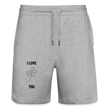 ICH LIEBE DICH. LIEBE DICH. WEIHNACHTEN. FROHE WEIHNACHTEN. HERZ. - Stanley/Stella Unisex Bio Joggingshorts Trainer  - Grau meliert - Vorne - Nik (191cm) & Marisol (170cm)