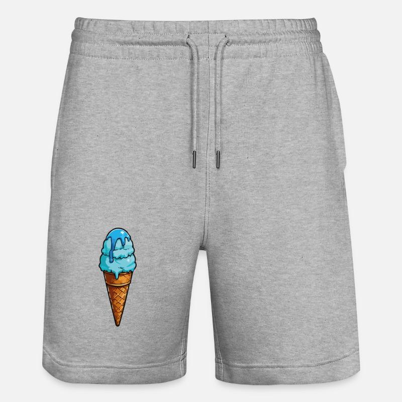 Blaues Eiscreme Cartoon Eiswaffel - Stanley/Stella Unisex Bio Joggingshorts Trainer  - Grau meliert