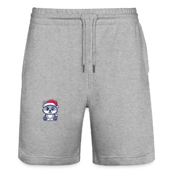 Wolf Christmas Cute - Stanley/Stella Trainer Unisex Organic Jogging Shorts - heather grey - Front - Nik (191cm) & Marisol (170cm)