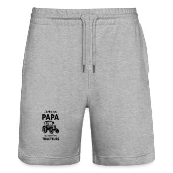 Papa Aime Les Tracteurs Humour Papa Cadeau - Short de jogging bio TRAINER Stanley/Stella unisexe - gris chiné - Devant - Nik (191cm) & Marisol (170cm)