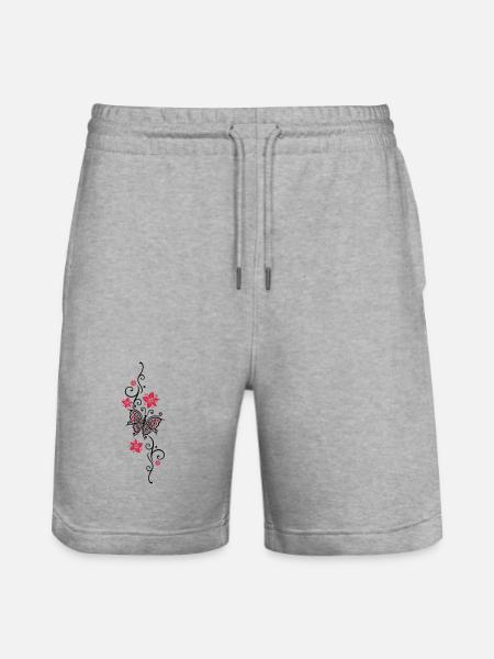 Floral tendril butterfly summer flowers flowers - Stanley/Stella Trainer Unisex Organic Jogging Shorts - heather grey