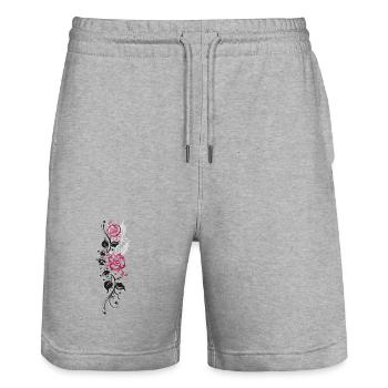 Roses Feuilles Rose - Short de jogging bio TRAINER Stanley/Stella unisexe - gris chiné - Devant - Nik (191cm) & Marisol (170cm)