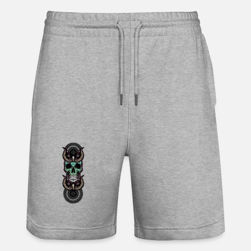Totenkopf mit Eule - Stanley/Stella Unisex Bio Joggingshorts Trainer  - Grau meliert