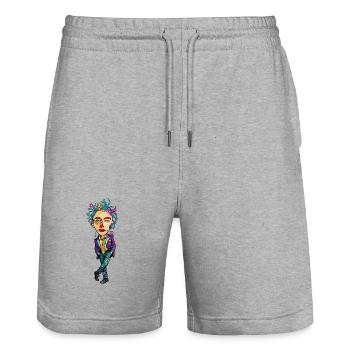 Buntes Expressionistisches Porträt - Stanley/Stella Unisex Bio Joggingshorts Trainer  - Grau meliert - Vorne - Nik (191cm) & Marisol (170cm)