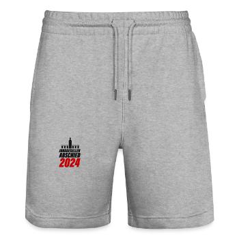 Junggesellen Abschied 2024 - Stanley/Stella Unisex Bio Joggingshorts Trainer  - Grau meliert - Vorne - Nik (191cm) & Marisol (170cm)