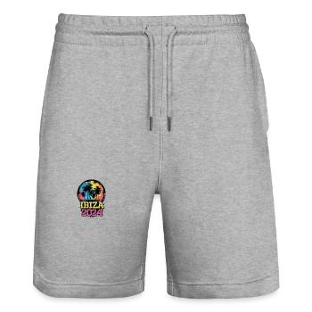 Vacances de voyage à Ibiza 2024 - Short de jogging bio TRAINER Stanley/Stella unisexe - gris chiné - Devant - Nik (191cm) & Marisol (170cm)