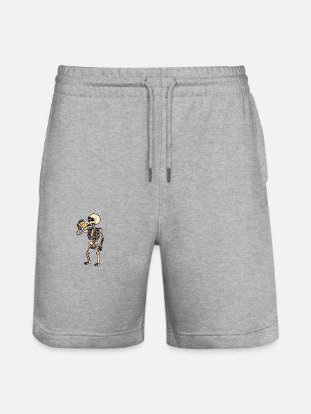 Skeleton drinks beer, Halloween - Stanley/Stella Trainer Unisex Organic Jogging Shorts - heather grey