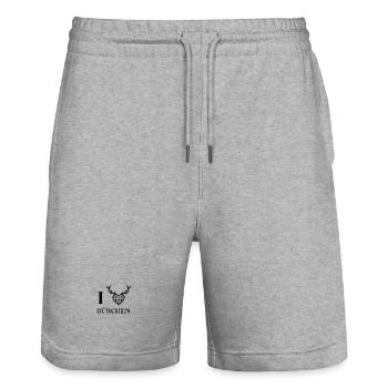 I love Bürchen - Stanley/Stella Unisex Bio Joggingshorts Trainer  - Grau meliert - Vorne - Nik (191cm) & Marisol (170cm)