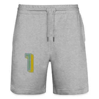 1. 1 JAHR. 1. JAHRESTAG. 1 JAHR GEBURTSTAG - Stanley/Stella Unisex Bio Joggingshorts Trainer  - Grau meliert - Vorne - Nik (191cm) & Marisol (170cm)
