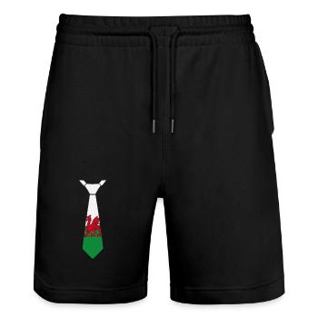 Welsh dragon tie green-and-white theme - Stanley/Stella Trainer Unisex Organic Jogging Shorts - black - Front - Nik (191cm) & Marisol (170cm)