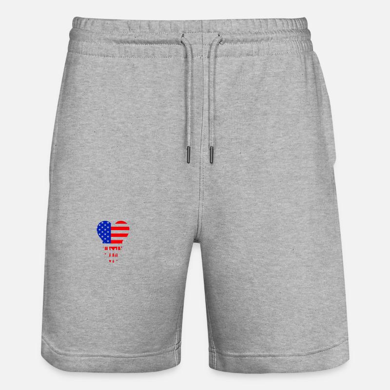 Cœur Drapeau Américain Bleu Rouge - Short de jogging bio TRAINER Stanley/Stella unisexe - gris chiné
