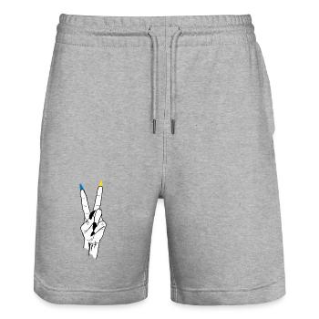 Victory Ukraine Peace - Stanley/Stella Trainer Unisex Organic Jogging Shorts - heather grey - Front - Nik (191cm) & Marisol (170cm)