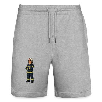 Look héros de dessin animé des pompiers - Short de jogging bio TRAINER Stanley/Stella unisexe - gris chiné - Devant - Nik (191cm) & Marisol (170cm)