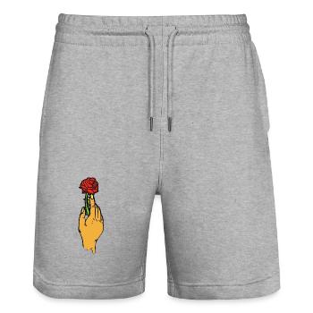 Rose tenue en art au trait gras - Short de jogging bio TRAINER Stanley/Stella unisexe - gris chiné - Devant - Nik (191cm) & Marisol (170cm)