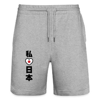 I Heart [Love] Japan 日本 [Nihon / Nippon] - Stanley/Stella Trainer Unisex Organic Jogging Shorts - heather grey - Front - Nik (191cm) & Marisol (170cm)