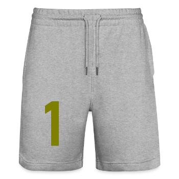 1. 1 Jahr. 1. JUBILÄUM. 1-JÄHRIGES JUBILÄUM - Stanley/Stella Unisex Bio Joggingshorts Trainer  - Grau meliert - Vorne - Nik (191cm) & Marisol (170cm)