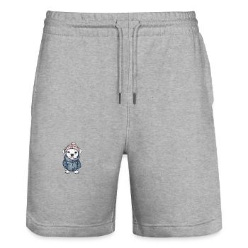 Pit Terrier Dog Stylish - Stanley/Stella Trainer Unisex Organic Jogging Shorts - heather grey - Front - Nik (191cm) & Marisol (170cm)