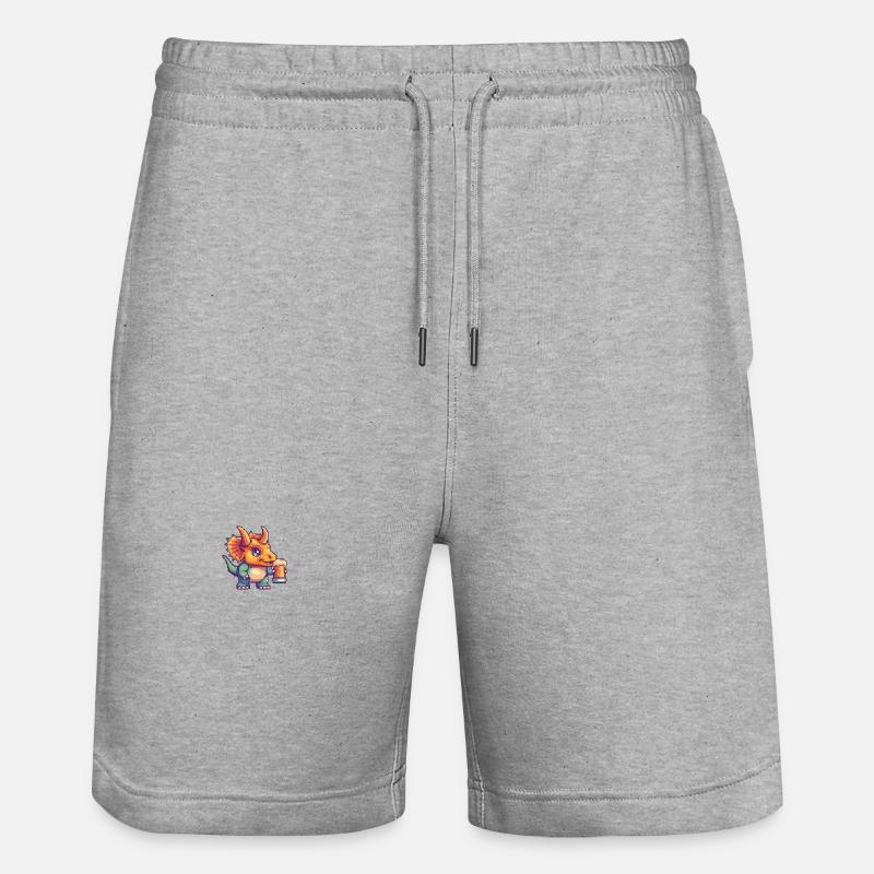 Dinosaur triceratops beer pixel - Stanley/Stella Trainer Unisex Organic Jogging Shorts - heather grey