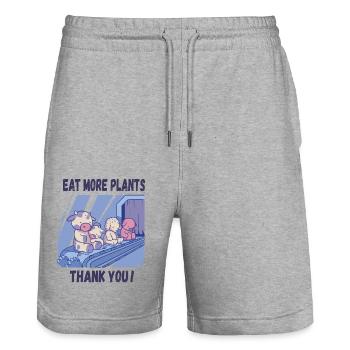 Mangez plus de plantes - Short de jogging bio TRAINER Stanley/Stella unisexe - gris chiné - Devant - Nik (191cm) & Marisol (170cm)