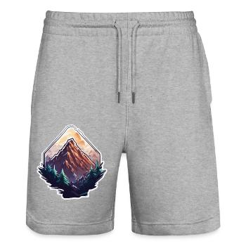 Montagne / Alpes / Sommet / Nature / Forêt / Rocher - Short de jogging bio TRAINER Stanley/Stella unisexe - gris chiné - Devant - Nik (191cm) & Marisol (170cm)