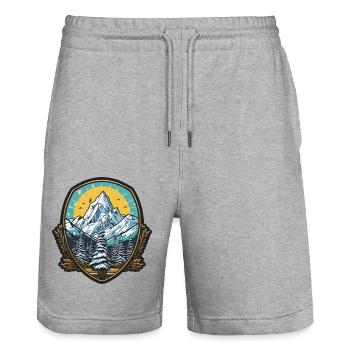 Landscape Mountains Coat of Arms - Stanley/Stella Trainer Unisex Organic Jogging Shorts - heather grey - Front - Nik (191cm) & Marisol (170cm)