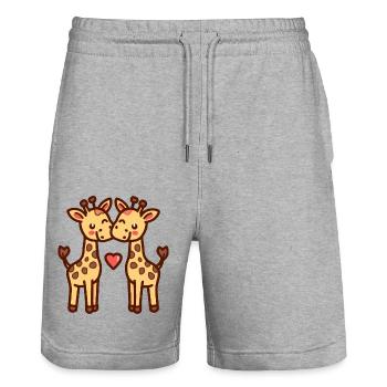 Couple De Girafe Amoureux Animal Saint Valentin - Short de jogging bio TRAINER Stanley/Stella unisexe - gris chiné - Devant - Nik (191cm) & Marisol (170cm)