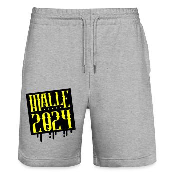 Malle 2024 Mallorca - Stanley/Stella Unisex Bio Joggingshorts Trainer  - Grau meliert - Vorne - Nik (191cm) & Marisol (170cm)
