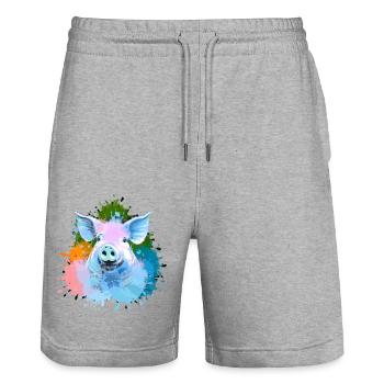 Schwein, bunt, farbkleckse, Malerei - Stanley/Stella Unisex Bio Joggingshorts Trainer  - Grau meliert - Vorne - Nik (191cm) & Marisol (170cm)