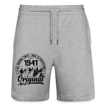1941 April Original: 83 Years Anniversary Gift - Stanley/Stella Trainer Unisex Organic Jogging Shorts - heather grey - Front - Nik (191cm) & Marisol (170cm)