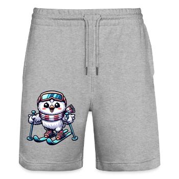 Schneeeule Skifahrer Winter Skiurlaub - Stanley/Stella Unisex Bio Joggingshorts Trainer  - Grau meliert - Vorne - Nik (191cm) & Marisol (170cm)