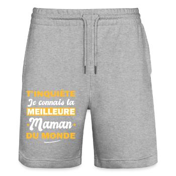 je connais le meilleure maman du monde - Short de jogging bio TRAINER Stanley/Stella unisexe - gris chiné - Devant - Nik (191cm) & Marisol (170cm)