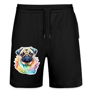 Mops Wasserfarben - Stanley/Stella Unisex Bio Joggingshorts Trainer  - Schwarz - Vorne - Nik (191cm) & Marisol (170cm)