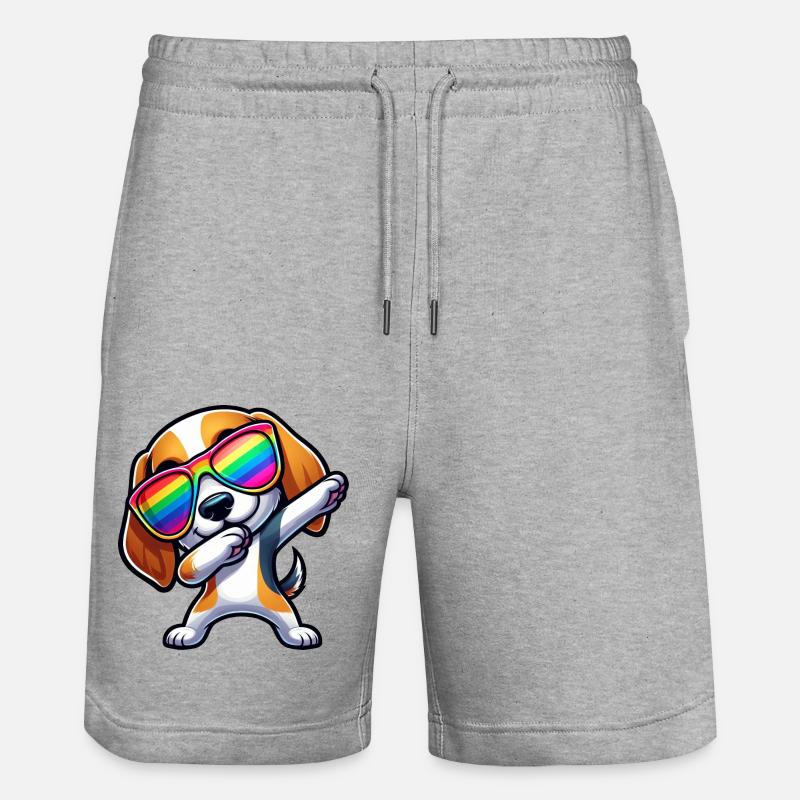 Cooler Beagle Dab Sonnenbrille Regenbogen - Stanley/Stella Unisex Bio Joggingshorts Trainer  - Grau meliert